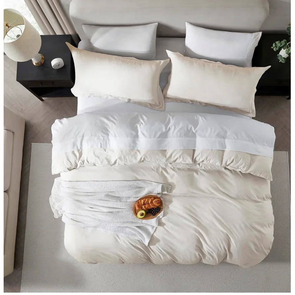 Elegant Neutral Off White DUVET Bedding 2pc Set-TWIN